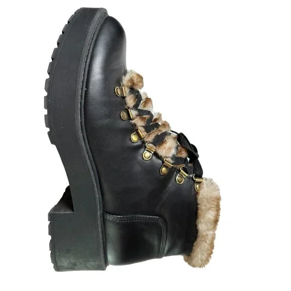 American Eagle combat boots with fur, women's size 10 - Picture 2 of 6